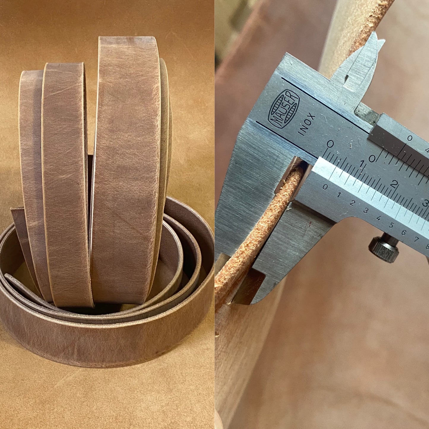 Correa de cuero de cocina natural lijada Nubuk Croupon 3,5 mm aproximadamente 140 cm