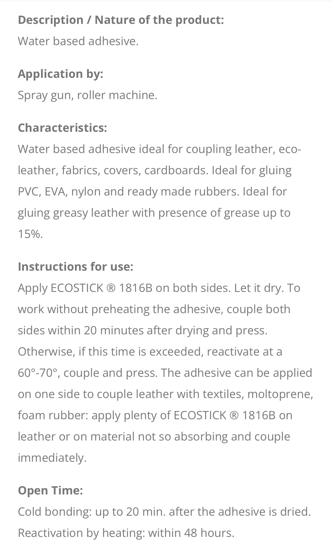 250ml/500ml water-based leather glue Ecostick® 1816B