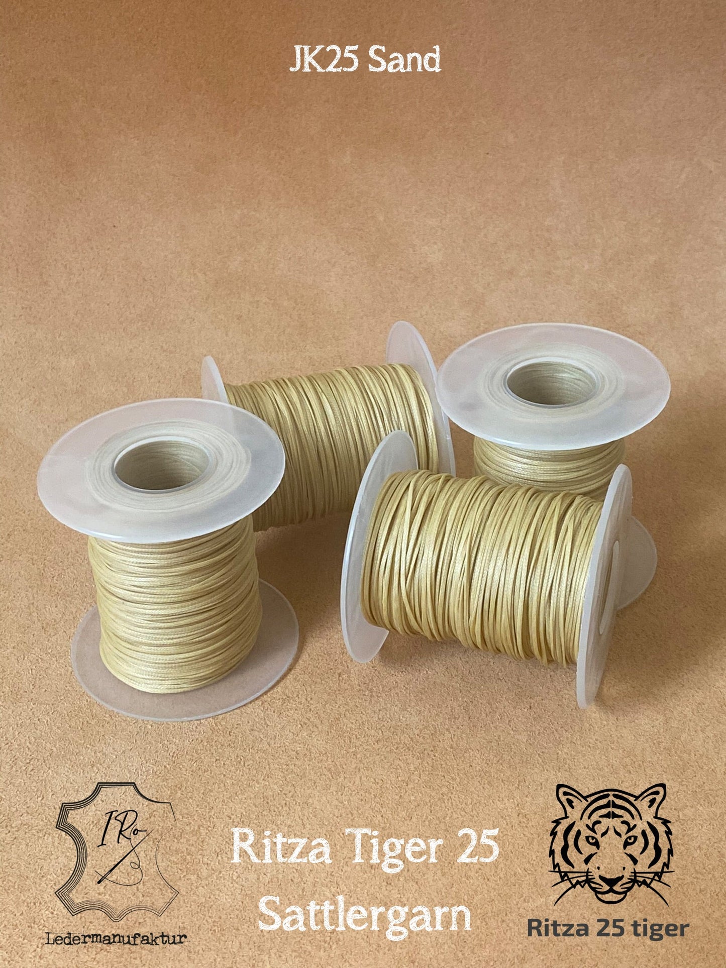 0,8 mm Ritza 25 tiger 100 m Spule | Nähgarn für Leder, gewachst. Handstich, flache Form