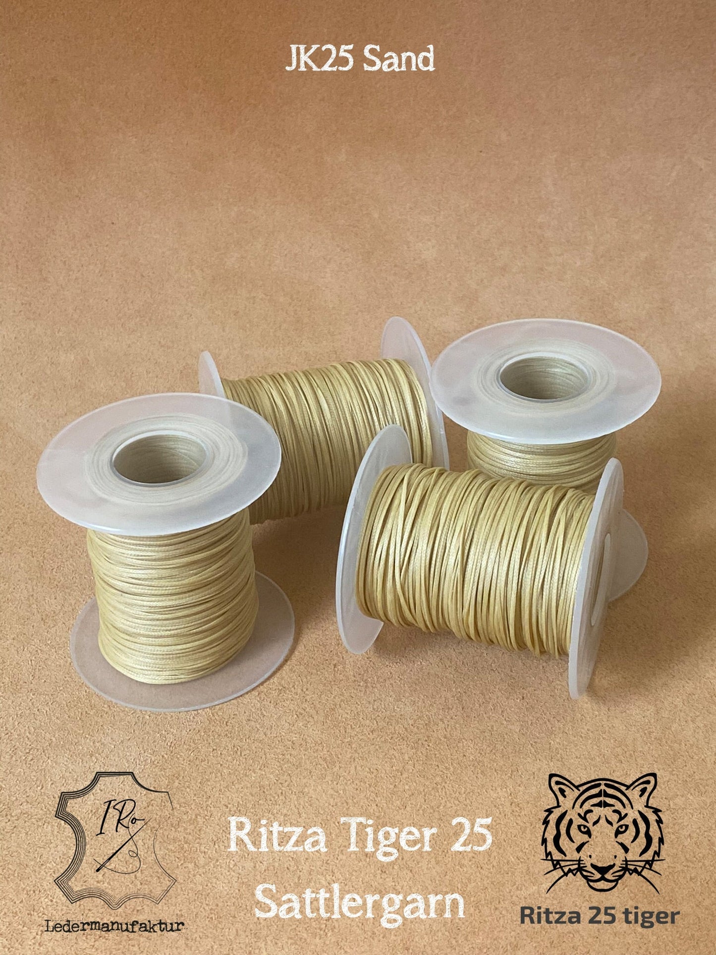 0,6 mm Ritza 25 tigre 100 m Espule | Hilo de coser para cuero, encerado. Puntada a mano, forma plana.