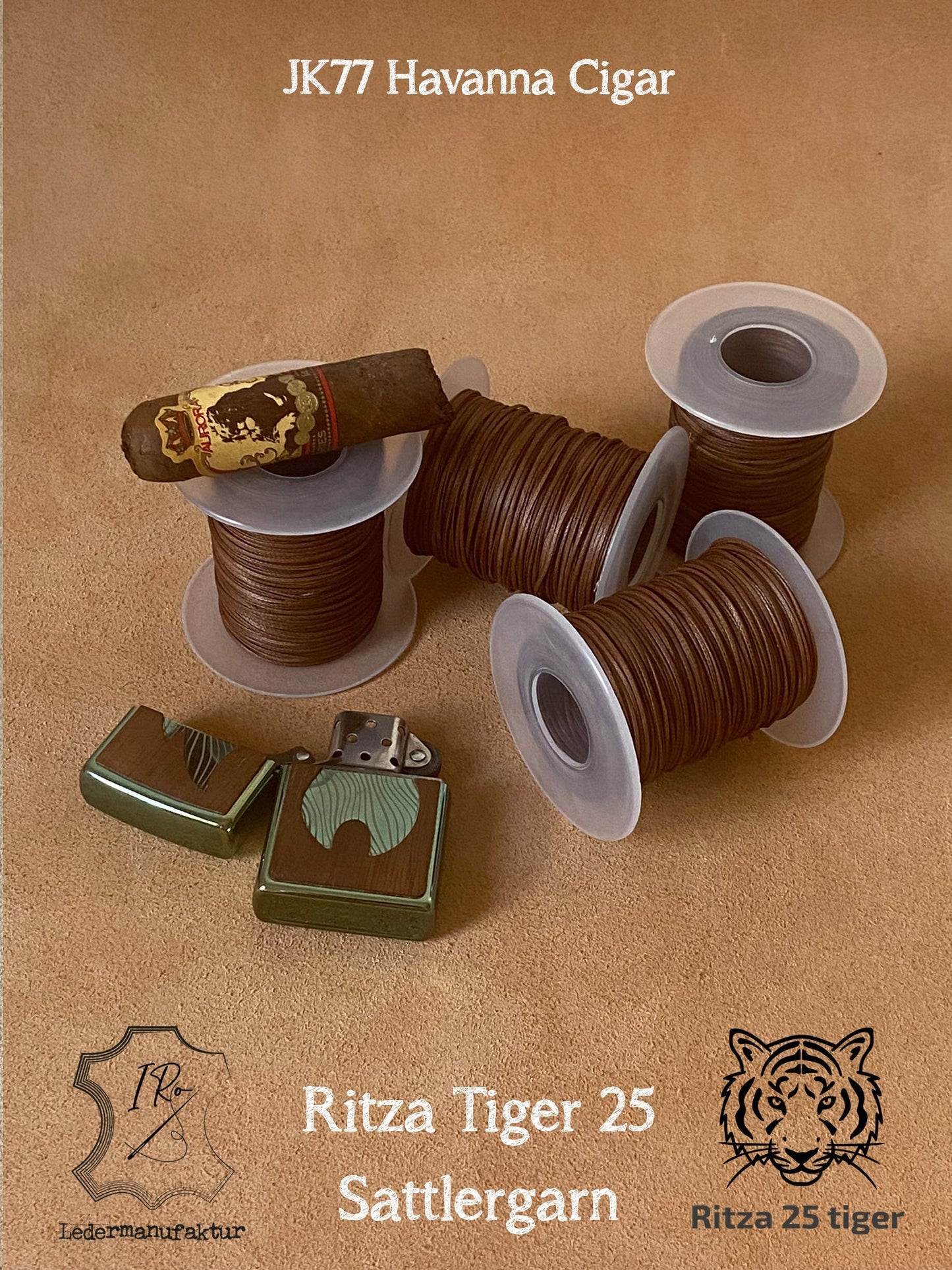 0,6 mm Ritza 25 tigre 100 m Espule | Hilo de coser para cuero, encerado. Puntada a mano, forma plana.