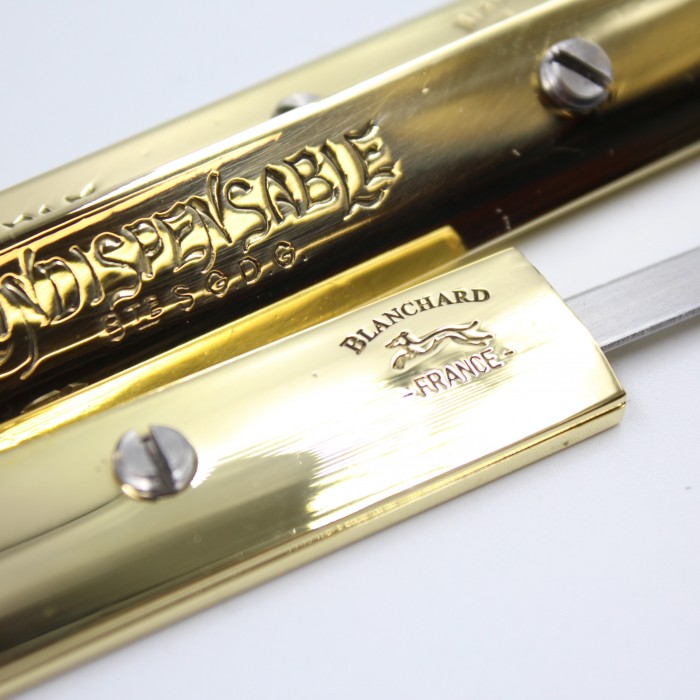 Vergez Blanchard Messing Messer inkl. Klinge. Brass Cutting Knife „L‘Indispensable“. Für Linkshänder.