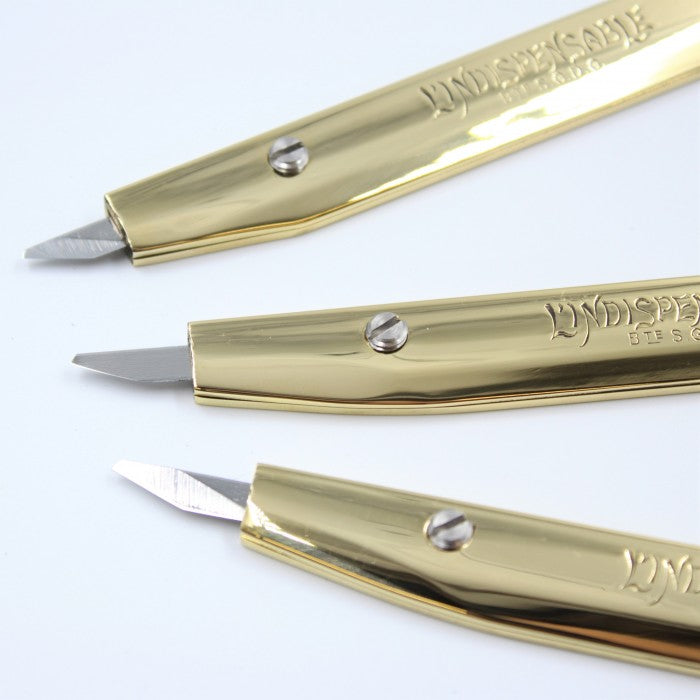 Vergez Blanchard Messing Messer inkl. Klinge. Brass Cutting Knife „L‘Indispensable“. Für Linkshänder.