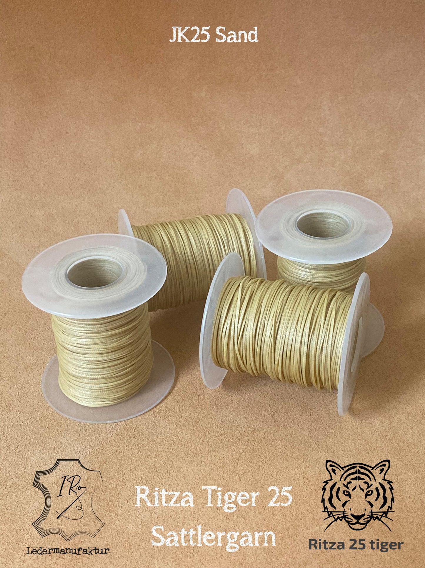 0,8 mm Ritza 25 tiger 50 m Spule | Nähgarn für Leder, gewachst. Handstich, flache Form
