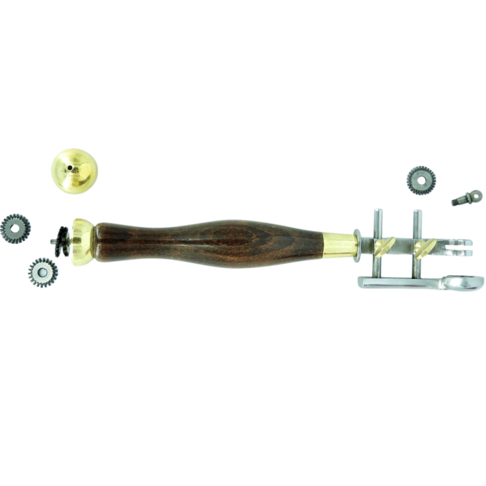 Vergez Blanchard Prickrad Set mit Behälter und Abstandshalter. Pricking Wheel Set, with reservoir and fence