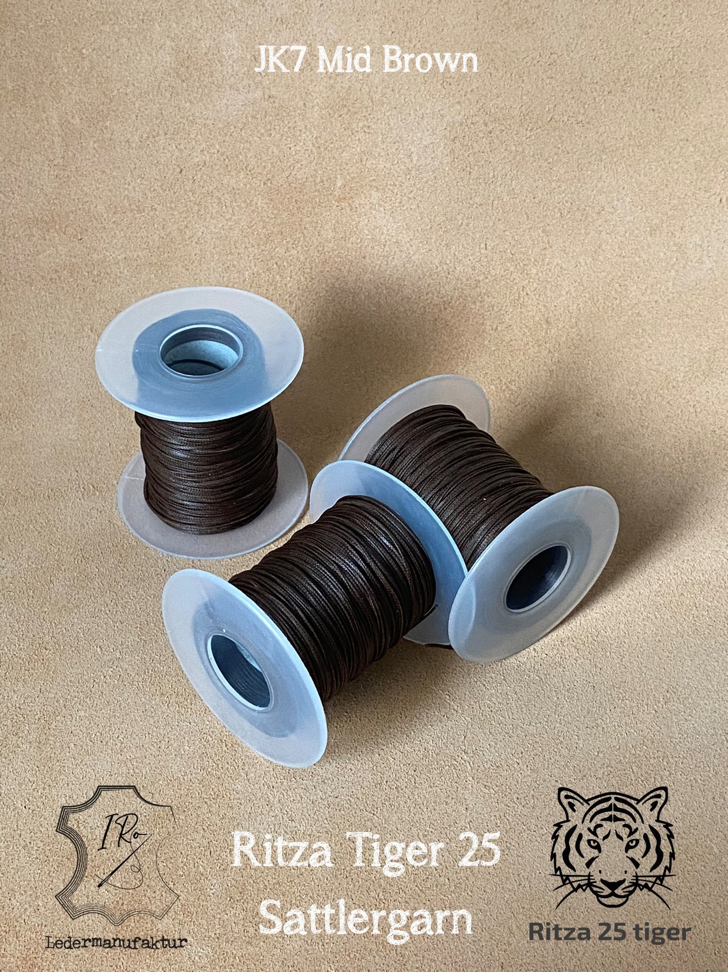  0.8mm Grey Ritza 25 Tiger Waxed Polyester Thread 25-500m Length  (50m). Julius Koch Leather Hand Sewing Thread