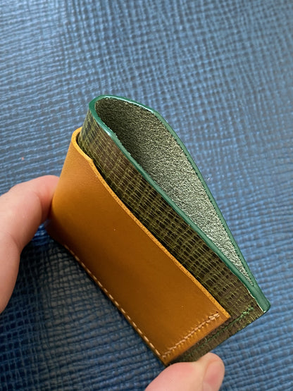 Leather wallet or card case | Green-Yellow (only on order)